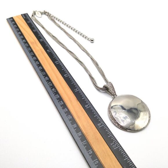 Chico’s Silver Tone Pave Rhinestone Pendant Necklace Multi Snake Chain - Picture 6 of 9